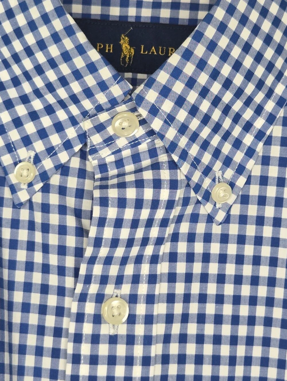 Polo Ralph Lauren Mens Blue Gingham Check Classic Button Down Shirt Medium